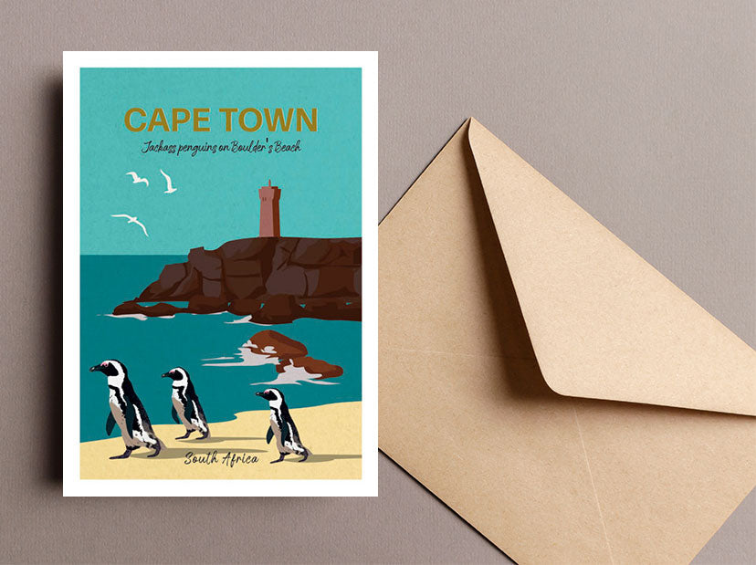 Penguin in Boulders Beach - South African Greeting Card