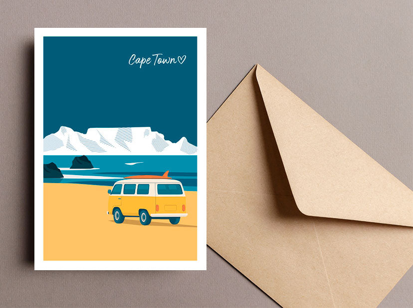 Kombi in Cape Town Beach - South African Greeting Card