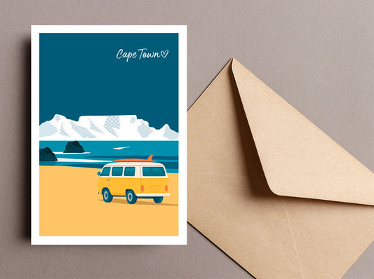 Kombi in Cape Town Beach - South African Greeting Card