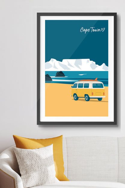 Kombi in Cape Town Beach - South African Poster