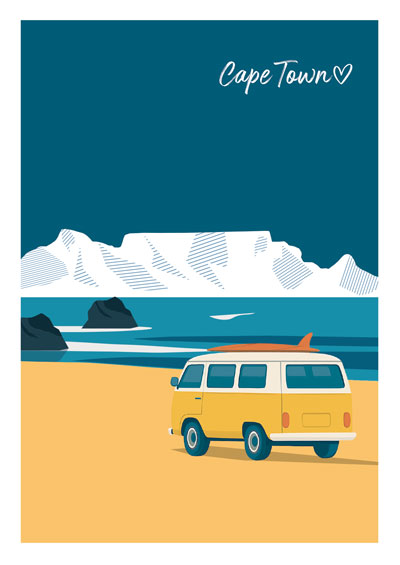 Kombi in Cape Town Beach - South African Poster